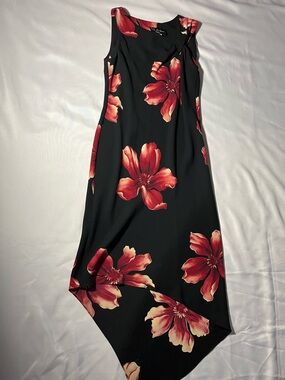 SL Fashions Black Dress with Red Floral Print
